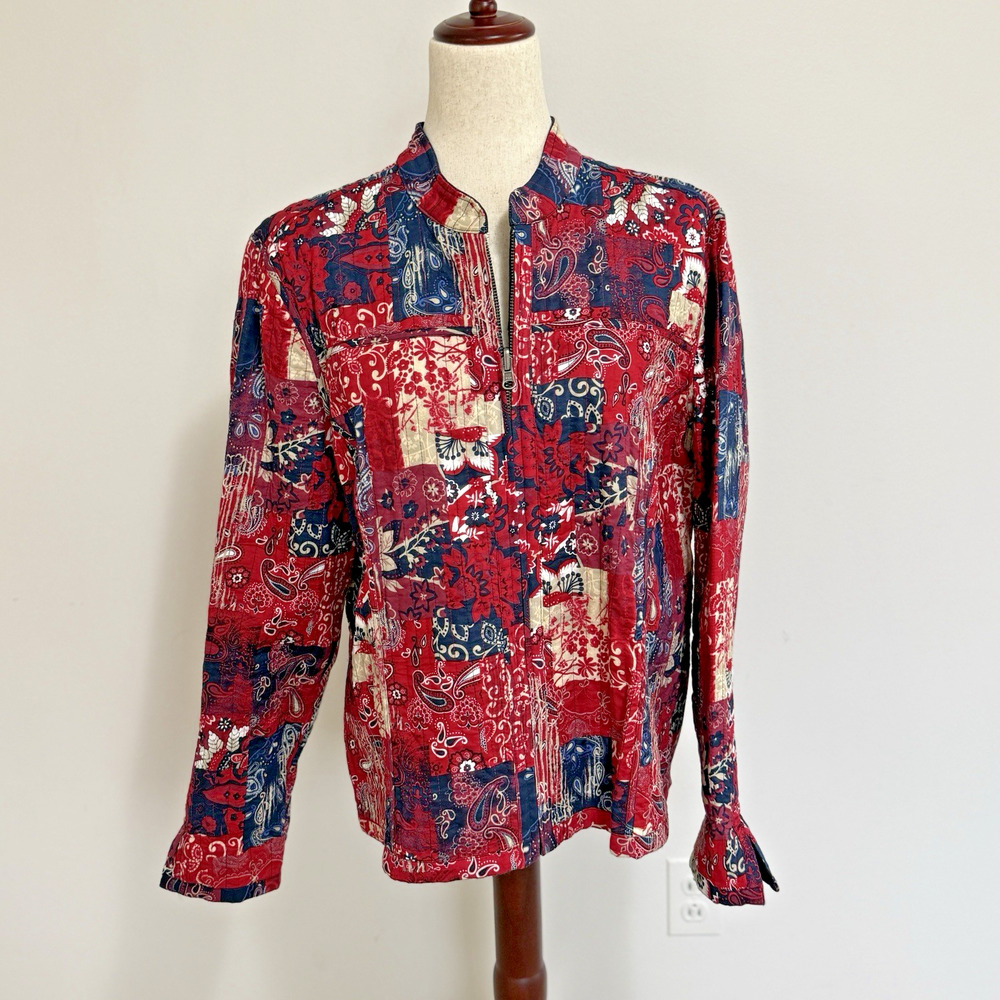 Christopher & Banks Womens Jacket Full Zip Cotton Multicolor XL VTG MOM -‎
